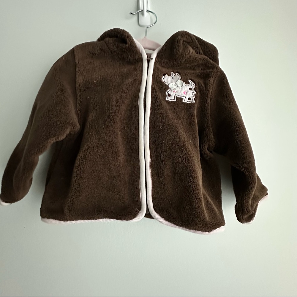 Little Me Brown Fleece Jacket with White Trim 18M